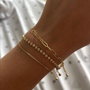 Stunning 14k Gold Plated Bracelet set with Beveled Tennis Bracelet